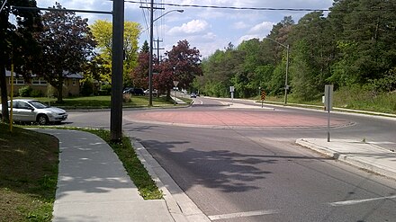 A small roundabout in Waterloo, Ontario, Canada.