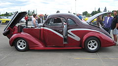 '38 Chevy 5-window with custom tilt nose and side graphic