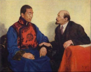 Sükhbaatar meets with Lenin, a poster of Bolsheviks