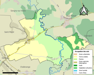 Barevná mapa znázorňující využití půdy.