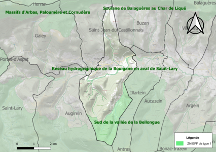 Carte des ZNIEFF de type 1 sur la commune.