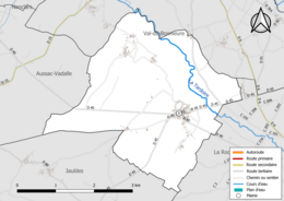 Carte en couleur présentant le réseau hydrographique de la commune