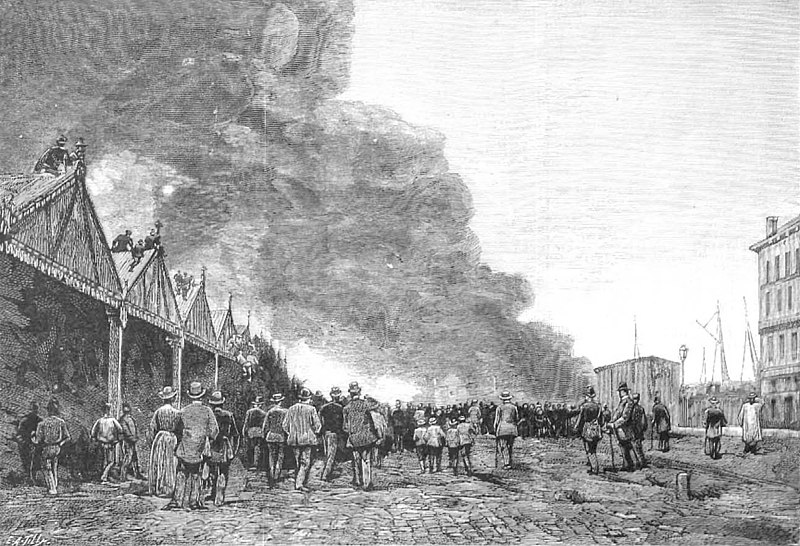 File:1889-09-22, La Ilustración Española y Americana, La catástrofe de Amberes (cropped) Incendio de los depósitos o «tanks» de petróleo, visto desde los muelles del Escalda.jpg