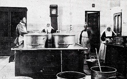 The kitchen of the Asylum of San Bernardino in Madrid (c. 1908).