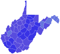 Carte des résultats de l'élection du Sénat américain en 2000 en Virginie-Occidentale par county.svg