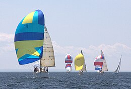 The East Bay Regatta, held the last weekend in July since 1984, features races and other social events. In some years as many as 40 boats participate. 20090726 East Bay Regatta 0088.jpg