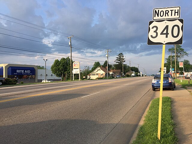 View north along US 340 past SR 608 in Stuarts Draft, Virginia