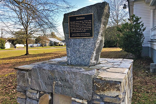 Historical monument honoring Osceola near his birthplace in Tallassee, Alabama.