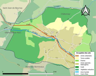 Barevná mapa znázorňující využití půdy.