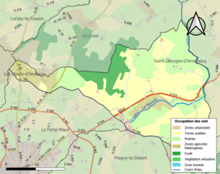 Kolorowa mapa przedstawiająca użytkowanie gruntów.