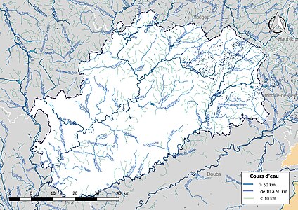 Carte de l'ensemble du réseau hydrographique de la Haute-Saône.