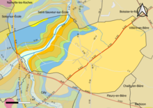 Kolorowa mapa przedstawiająca uproszczony podział geologiczny gminy a