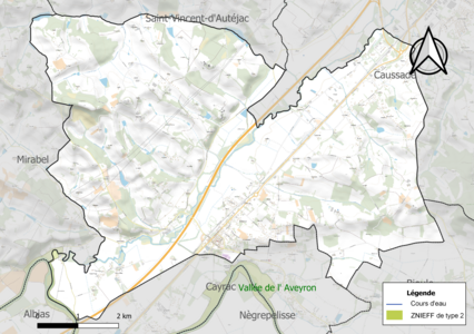 Carte de la ZNIEFF de type 2 sur la commune.