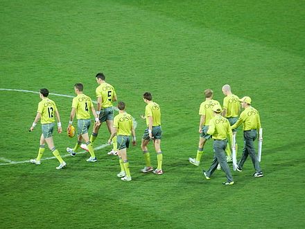Brownlow Medal votes are allocated by field umpires (pictured wearing numbered shirts).