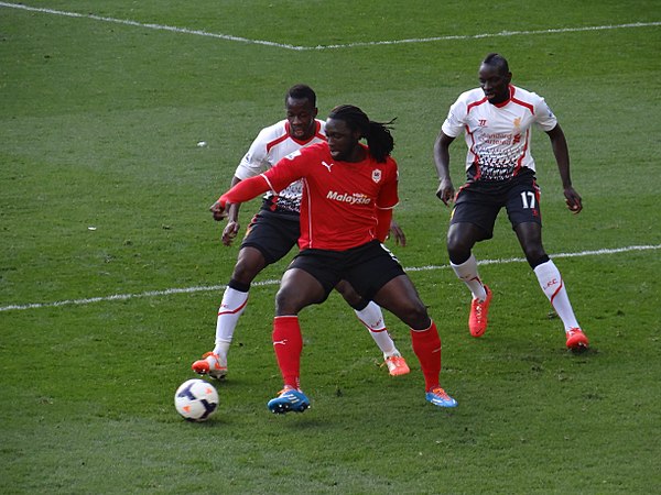 Jones being challenged by Aly Cissokho and Mamadou Sakho in 2014