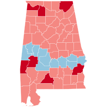 County Flips:
Democratic
Hold
Republican
Hold
Gain from Democratic Alabama County Flips 2004.svg