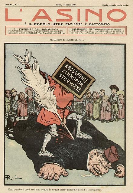 Alfabeto e clericalismo su l'Asino, periodico satirico anticlericale (1907)