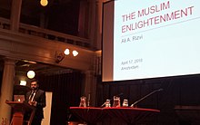 Rizvi lecturing on the Muslim Enlightenment in Amsterdam (2018). Ali A. Rizvi lecturing in Amsterdam 2018.jpg