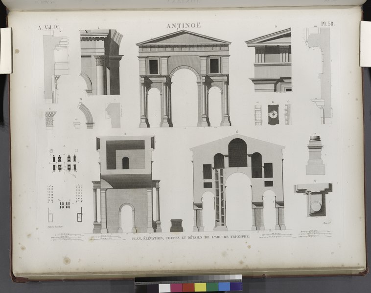 File:Antinoë (Antinoöpolis). Plan, élévation, coupes et détails de l'arc de triumphe (NYPL b14212718-1268153).tiff