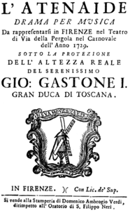 Title page of the libretto, Florence 1729