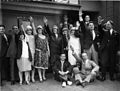 Arrival of Fuller-Gonsalez Opera Company with hands raised in fascist salute, Sydney, March 1928 - Sam Hood (3631630312).jpg