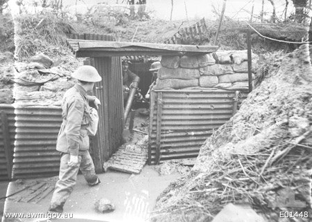 A Stokes mortar from the 18th Battalion in action near Ploegsteert, January 1918