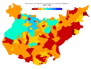 Evolución de la población por municipio entre 2008 y 2018