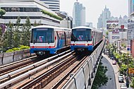 The Siemens Modular Metro is used on both the Silom Line and Sukhumvit Line of the BTS Skytrain, as well as on the Blue Line of the MRT system. Bangkok Skytrain 2011.jpg