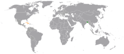 Mapa označující umístění Bangladéše a Kuby