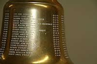 Ship's bell as a baptismal font at chapel, Yeo Hall, Royal Military College of Canada