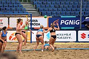 Deutsch: Beachhandball Europameisterschaften 2019 (Beach handball Euro); Tag 5: 6. Juli 2019 – Frauen, Platzierungsspiel für die Ränge 17–20, Nordmazedonien-Slowenien 0:2 (10:13, 9:15) English: Beach handball Euro; Day 5: 6 July 2019 – Placement Match/Cross Match for rank 17–20 Women – North Macedonia-Slovenia 0:2 (10:13, 9:15)