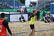 Deutsch: Beachhandball Europameisterschaften 2019 (Beach handball Euro); Tag 5: 6. Juli 2019 – Männer, Platzierungsspiel für die Ränge 5–8, Frankreich-Deutschland 0:2 (18:22, 16:19) English: Beach handball Euro; Day 5: 6 July 2019 – Placement Match/Cross Match for rank 5–8 Men – Frankreich-Deutschland 0:2 (18:22, 16:19)