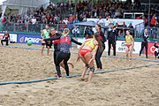 Deutsch: Beachhandball Europameisterschaften 2019 (Beach handball Euro); Tag 5: 6. Juli 2019 – Frauen, Platzierungsspiel für die Ränge 9–12, Deutschland-Polen 2:1 (22:23, 19:16, 7:6) English: Beach handball Euro; Day 5: 6 July 2019 – Placement Match/Cross Match for rank 9–12 Women – Germany-Poland 2:1 (22:23, 19:16, 7:6)