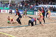 Deutsch: Beachhandball Europameisterschaften 2019 (Beach handball Euro); Tag 5: 6. Juli 2019 – Frauen, Platzierungsspiel für die Ränge 9–12, Deutschland-Polen 2:1 (22:23, 19:16, 7:6) English: Beach handball Euro; Day 5: 6 July 2019 – Placement Match/Cross Match for rank 9–12 Women – Germany-Poland 2:1 (22:23, 19:16, 7:6)