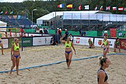 Deutsch: Beachhandball Europameisterschaften 2019 (Beach handball Euro); Tag 3: 4. Juli 2019 – Frauen, Hauptrunde Gruppe II, Ukraine-Italien 2:0 (20:16, 20:16) English: Beach handball Euro; Day 3: 4 July 2019 – Women Main Round Group II – Ukraine-Italy 2:0 (20:16, 20:16)