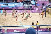 Deutsch: Beachhandball bei den Olympischen Jugendspielen 2018; Tag 5, 10. November 2018; Mädchen, Hauptrunde - Ungarn-Argentinien 1:2 English: Beach handball at the 2018 Summer Youth Olympics at 11 October 2018 – Girls Main Round – Hungary-Argentina 1:2