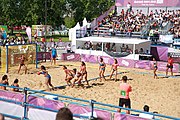 Deutsch: Beachhandball bei den Olympischen Jugendspielen 2018; Tag 3, 9. Oktober 2018; Mädchen, Vorrunde, Gruppe A - Chinese Taipei (Taiwan)-Mauritius 2:0 English: Beach handball at the 2018 Summer Youth Olympics at 9 October 2018 – Girls Preliminary Round Group A‎ – Chinese Taipei-Mauritius 2:0