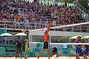 Deutsch: Beachvolleyball bei den Olympischen Jugendspielen 2018; Tag 11, 17. Oktober 2018; Jungen,Finale – Niederlande (Matthew Immers/Yorick de Groot)-Schweden (David Åhman/Jonatan Hellvig) 0:2 (20–22/15–21) English: Beach volleyball at the 2018 Summer Youth Olympics at 17 October 2018 – Final – Netherlands (Matthew Immers/Yorick de Groot)-Sweden (David Åhman/Jonatan Hellvig) 0:2 (20–22/15–21)