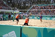 Deutsch: Beachvolleyball bei den Olympischen Jugendspielen 2018; Tag 11, 17. Oktober 2018; Jungen,Finale – Niederlande (Matthew Immers/Yorick de Groot)-Schweden (David Åhman/Jonatan Hellvig) 0:2 (20–22/15–21) English: Beach volleyball at the 2018 Summer Youth Olympics at 17 October 2018 – Final – Netherlands (Matthew Immers/Yorick de Groot)-Sweden (David Åhman/Jonatan Hellvig) 0:2 (20–22/15–21)