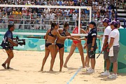 Deutsch: Beachvolleyball bei den Olympischen Jugendspielen 2018; Tag 11, 17. Oktober 2018; Mädchen, Finale – Italien (Claudia Scampoli & Nicol Bertozzi)- Russland (Maria Woronina & Maria Botscharow) 0:2 (19–21/19–21) English: Beach volleyball at the 2018 Summer Youth Olympics at 17 October 2018 – Girls Final – Italy (Claudia Scampoli & Nicol Bertozzi) - Russia (Maria Voronina & Maria Bocharova) 0:2 (19–21/19–21)