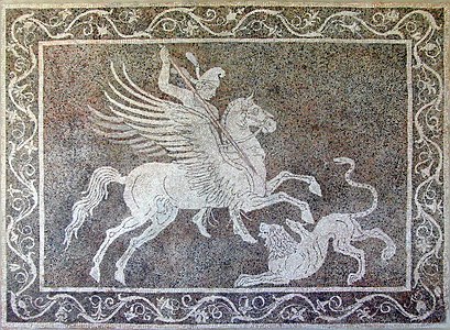 Mosaico donde se representa la lucha entre Belerofonte y la Quimera.