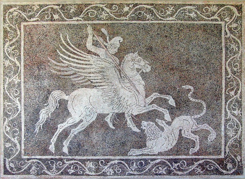 File:Bellerophon killing Chimaera (mosaic from Rhodes).jpg