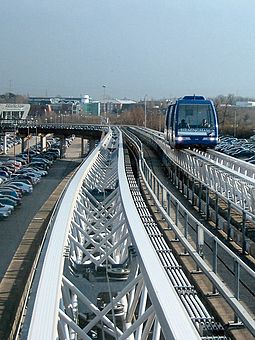 The new system was installed on top of the existing 1980s concrete Maglev guideway structure. Birmingham airport people mover.jpg