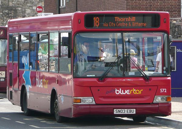 Plaxton Pointer bodied Dennis Dart in Red Rocket colours with a subsequently added Baby Bluestar logo in 2008