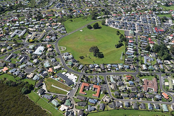 Oblique aerial view of Boggust Park explosion crater from the north, 2018.