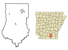 Bradley County Arkansas Incorporated ve Unincorporated bölgeler Bankalar Vurgulanan.svg