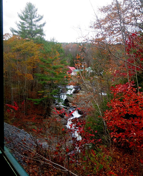 Sokoki Falls as seen from the Green Mountain Flyer excursion train. On the Williams River in Rockingham, VT.