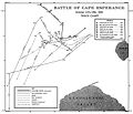 U.S. Navy map from 1943 showing movements of U.S. Navy and Japanese ships in Battle of Cape Esperance. Japanese movements made not be very accurate since this map was published during the war.