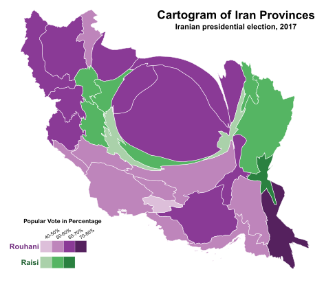 Iranian presidential election, 2017 (Cartogram)