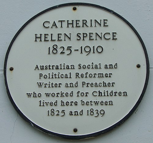 A wall plaque at the Townhouse Hotel in Melrose, Scotland. Spence lived the first 14 years of her life in a building which is now part of the hotel.
